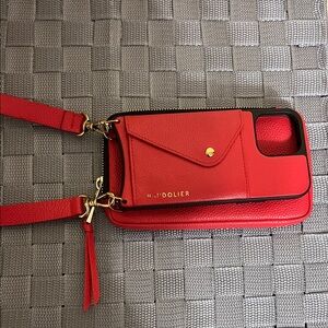 Red Women's Bandolier IPhone 13 Pro Max Phone. Holder with Matching Expanded Bag